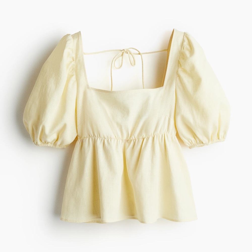 H&M Puff Sleeve Tie Blouse - Butter Yellow